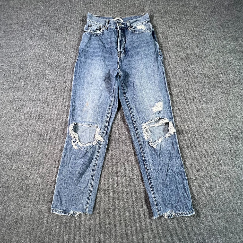 Pacsun Straight Jeans Women's 24x26 Blue Cotton High-Rise Distressed Workwear
